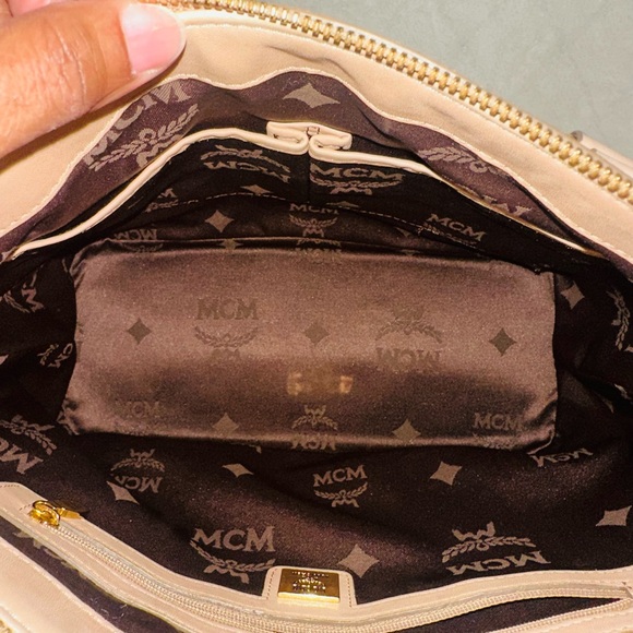 MCM Tan Logo Canvas Tote with Gold Plaque - Picture 7 of 14